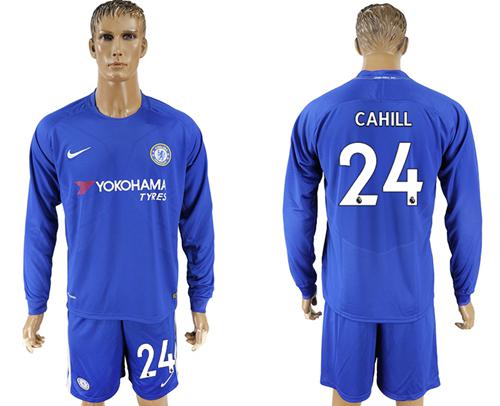 Chelsea #24 Cahill Home Long Sleeves Soccer Club Jersey